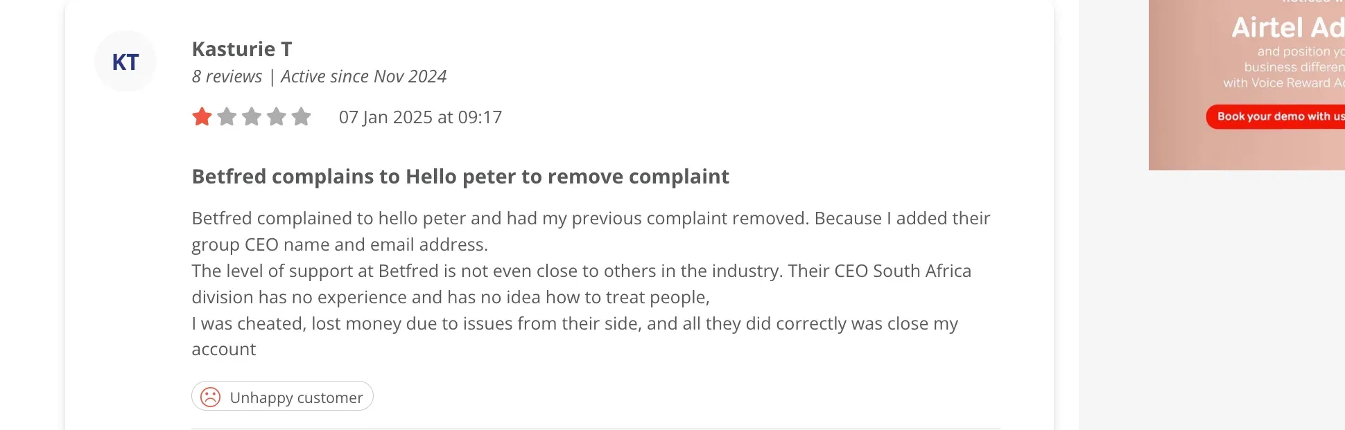 HelloPeter review screenshot
